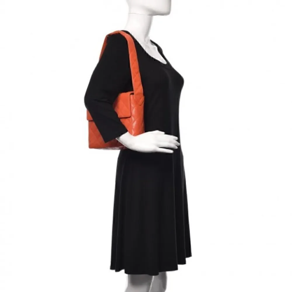 CHANEL Caviar Quilted Shoulder Bag Orange
